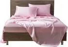 6 Pieces Pink Satin Twin XL Sheet Set with 4 Pillowcases, 18'' Deep Fitted