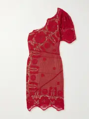 [Miguelina] Miguelina - + Net Sustain Stacia Asymmetric Lace-trimmed Crocheted Cotton Mini Dress - Red - x small x small Red