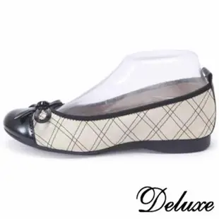 【Deluxe】可愛漆皮鞋頭菱格紋娃娃鞋(白★粉)-199-8