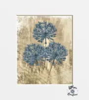 Brown Blue Beige Rustic Modern Dandelions Home Decor Matted Wall Art Picture