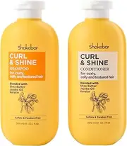 SHAKEBAR Keratin Curly Hair Shampoo and Conditioner Set, Curl & Shine Natural Shampoo Rich Shea Butter, Jojoba Oil, Keratin, Sulfate Free, Paraben Free, Frizz Control, Moisturize Dry Hair