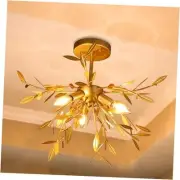 Gold Leaf Semi Flush Mount Light, 3-Light Modern Farmhouse Chandelier,