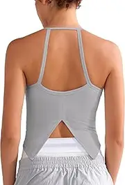[BEGOINGㅤ] Women's Open Back Workout Crop Tops Built in Bra Sleeveless Halter Gym Tank Tops Yoga Fitness Athletic Tops