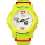 【CASIO 卡西歐】BABY-G 沙灘極限潮汐層次雙顯橡膠運動腕錶 螢光黃 42MM(BGA-180-9B)