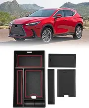 FIILINES Center Console Organizer Compatible with 2022 2023 2024 Lexus NX 250/NX 350/NX 350h/NX 450h+ Armrest Storage Box ABS Console Insert Tray 2023 2024 NX Accessories with Black and Red Mats