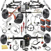 Complete Go Kart Assembly Kit, 4 Wheel Drive Kit, 34" Rear Axle, 48V 1000W Motor Differential, Wheels, Steering Kit, Front Suspension Swing Arm for ATV, Quad, Buggy, Go Cart,Golf Cart