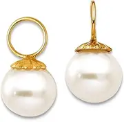 [JewelryWeb] 14k Yellow Gold Freshwater Cultured Pearl Hoop Earrings Enhancers 11x5mm Wide-Hoop Earring for Women