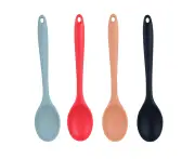 4 Pieces Silicone Nonstick Mixing Spoons Heat Resistant Silicone Utensil Spoons Silicone Basting Serving Spoon Cooking Baking Spoons - Green+Black+Light Blue+Lightb Orange