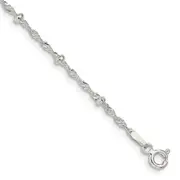 9 Inch Sterling Silver 2.5mm Singapore W/ Beads Chain Anklet