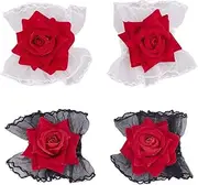 [HOBBIESAY] 2 Colors 4Pcs Rose Lace Wrist Cuffs Lolita Hand Sleeve Black White Short Lace Cuffs Lace Elastic Bracelet Wrist Cuff for Women Tea Party Halloween Cosplay Wedding Masquerade, White,black