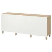 BESTÅ storage combination with doors, white stained oak effect/Laxviken/Stubbarp white, 180x42x74 cm