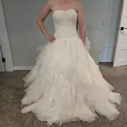NEW Oleg Cassini Ivory Strapless Beaded Organza Ruffle Wedding Gown Dress Size 4