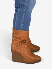 Brown Leather Platform Wedge Boots