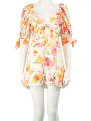 White Floral Printed Ruffle Trimmed Mini Dress