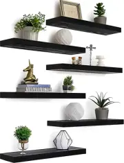 Farmhouse Floating Shelves for Wall, Rustic Black Wall Shelves for Bedroom, Set