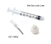3cc 3ml dispensing syringe 16G 1/2" Blunt Needle, lock luer WHITE cap - 5 sets