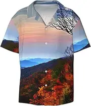 [YANYU] Blue Ridge Mountains Print Hawaiian Shirts Men Short Sleeve Button Down Cuban Collar Shirt Summer Beach Days