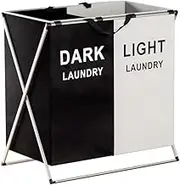 Artiss 2 Sections Laundry Basket, Collapsible Double Laundries Hamper Bag Washing Bags Foldable Dirty Clothes Storage Large Container Organization, for Home Bathroom Bedroom