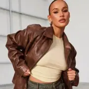 NWT Boohoo Plus Vintage Look Faux Leather Zip Up Jacket US Size 14