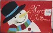 TEXTURED KITCHEN RUG (18"x28") SNOWMAN ON RED,MERRY CHRISTMAS,rectange, Holiday