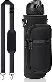 WADY Water Bottle Carrier Bag, Universal Water Bottle Holder Crossbody Bag with Adjustable Strap and Holder Pouch, Water Bottle Carrier Bag with Phone Pocket for Hiking Travelling Camping (Black)