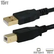 15FT USB-A Male to Type B Male Cable Converter Cord PC Printer Scanner Black
