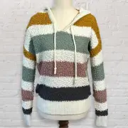 Striped Chunky Textured Knit Hoodie Boyfriend Sweater Pull-Over Women's SM NWT