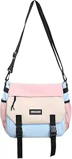 [Generic] Unisex Student Messenger Bag Large Capacity Flap Crossbody Bag Contrast Color Nylon Satchel Bag for College Travel Business