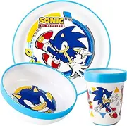 Sonic The Hedgehog 3pcs Reusable Bicolor Premium Kids Dinner Tableware Set Plate, Bowl & Tumbler, BPA Free
