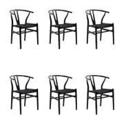 Ark Wishbone 6pc Set Dining Chair Replica Hans Wenger Beech Timber Wood Black