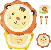 Kids Plates and Bowls Sets Animal, Cartoon Airplane Divided Dinner Plate, Dinner Plate for Kids Cartoon Dinner Food Plate, Double Compartments with Spoon Fork for Meeting Diverse