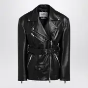 [HALFBOY] Black Belted Leather Jacket M Black