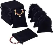 EZONEDEAL 50 Pcs Velvet Drawstring Bags, Velvet Bags For Jewelry, Gift, Wedding Favors, Candy Bags, Party Favors, Velvet Drawstring Cloth Jewelry Pouches, Wedding Gift Bag (Black) (7x9cm)