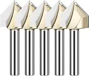 HUHAO 90 Degree Router Bit CNC Engraving V Grooving Bit Cutter With 1/4 Shank 1/2-Inch Cutting Dia 5PCS