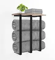 Towel Rack Wall Mounted with Shelf, Beautiful Storage for Small Bathroom, Neat Organizer for Rolled Towels, 3 Sturdy Iron Bars & Holds 25kg Weight…