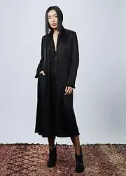 Jaga Black Long Satin Open Long Duster Jacket Nwt 3