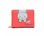 Ladies Small Wallet Cute Cat Pattern Coin Purse Card Organizer-Red