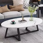 Wolawu Coffee Table Small Oval Table,White Faux Marble Table for Living Room, Modern Center Tea Tables for Small Space,Wooden Tables End Tables with Sturdy Black Metal Leg