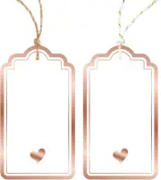 Gift Tags with String Attached, 100PCS Foil Rose Gold Heart Paper Tags White Bla