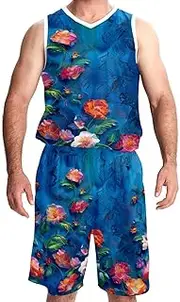 [FNETJXF] Basketball Jersey and Shorts, Personalized Jersey, Hip hop Clothing for Party, Oil Painting Colored Floral Flower Art