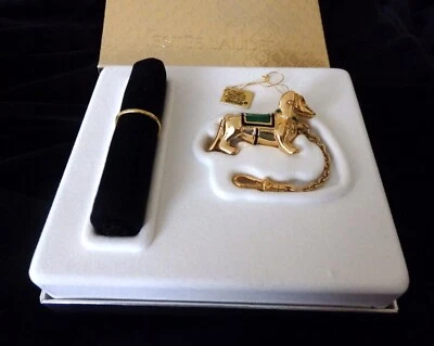 Vintage 2003 Estee Lauder Solid Perfume Compact Gold Dachshund NIB