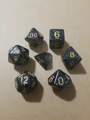 Polyhedral Gaming 7Pc Dice Set Black Glitter; DnD, Roleplaying, FREE SHIPPING