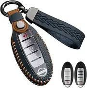 Key Fob Cover for Nissan, Leather Car Key Case Keychain Fob Holder Compatible for Nissan Altima Rogue Sentra Leaf Patrol Pathfinder Frontier Maxima Titan Murano Versa Armada GTR Infiniti (Blue)