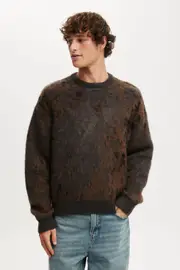 [Cotton On Men] Cotton On Men - Box Fit Fuzzy Crew Knit - Grey pattern 2XL GREY PATTERN