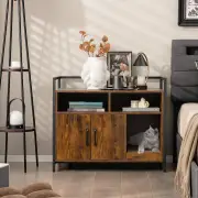 CostwayCat Litter Box Enclosure with Double Doors & Scratch Cardboard-Coffee