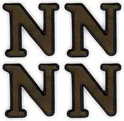 [Patchion] Set of Four - Letter N - Olive - Black VeIcro/Hook and Loop Backing - Embroidered Patch/Badge/Emblem