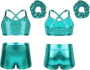 [iiniim] Girls' Sports Tracksuit Sequins Cami Tops with Bottoms Dance Outfit Set Gymnastics Workout 6-14 Years