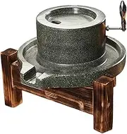 Handmade Grain Mill,Vintage Handmade Stone Mill,Stone Mill Grinder with Stainless Steel Handle,with Vintage Wooden Stand,Suitable for Grinding Wheat, Rice(22cm/8.7in)