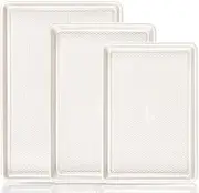 HONGBAKE Baking Sheet Pan Set, Cookie Sheets for Oven, Nonstick Half/Quarter/Jelly Roll Pans with Diamond Texture Pattern, Heavy Duty Cookie Tray, Cream Beige