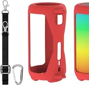Geekria Silicone Speaker Case Cover Compatible with JBL Pulse 5 Case, Protective Soft Skin, Replacement Bluetooth Speakers Travel Carrying Sleeve with Keychain Hook with Shoulder Strap (Red)
